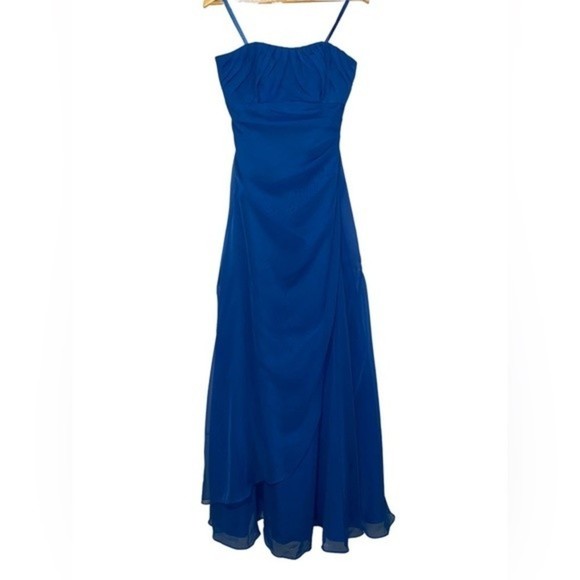 NWT Mori Lee Strapless Blue Sweetheart Chiffon Long Maxi Gown Size 6 - Picture 1 of 16